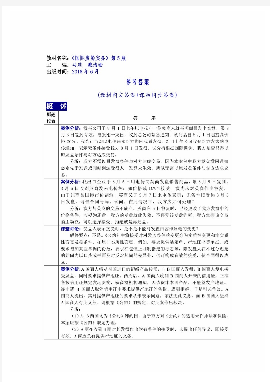 国际贸易实务(第五版)配套资源-马莉-高职高专