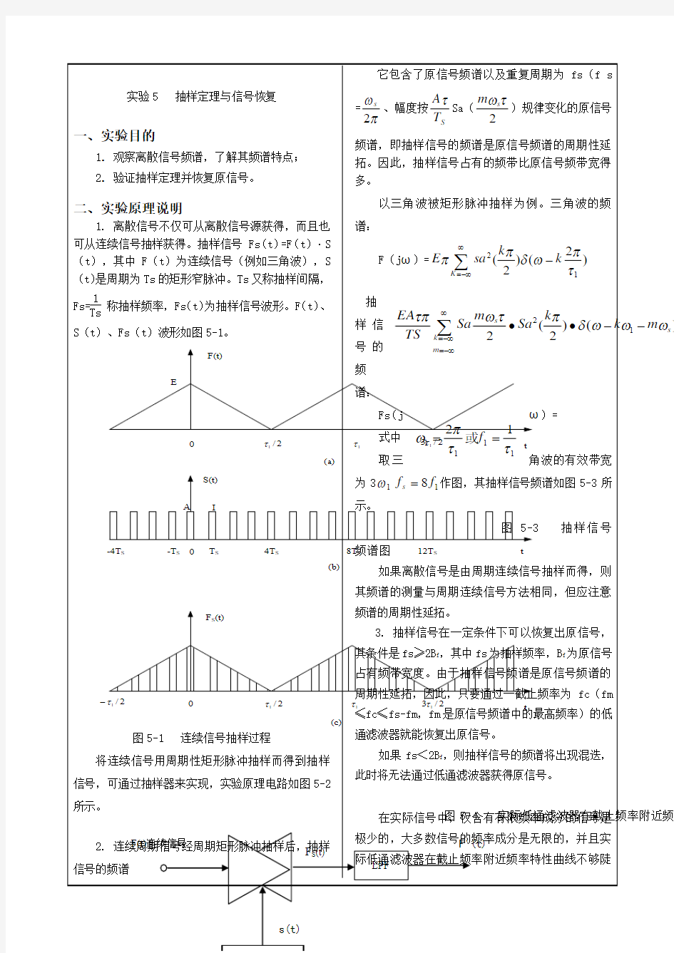 抽样定理和信号恢复实验报告