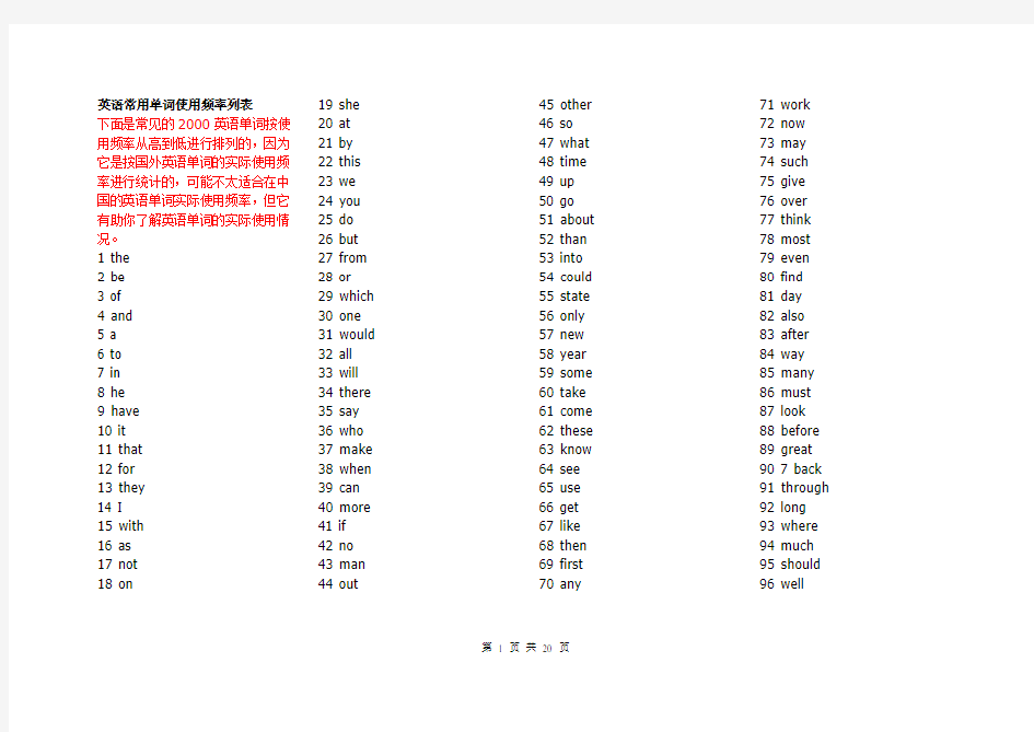 高中英语常用单词使用频率列表[2000个]