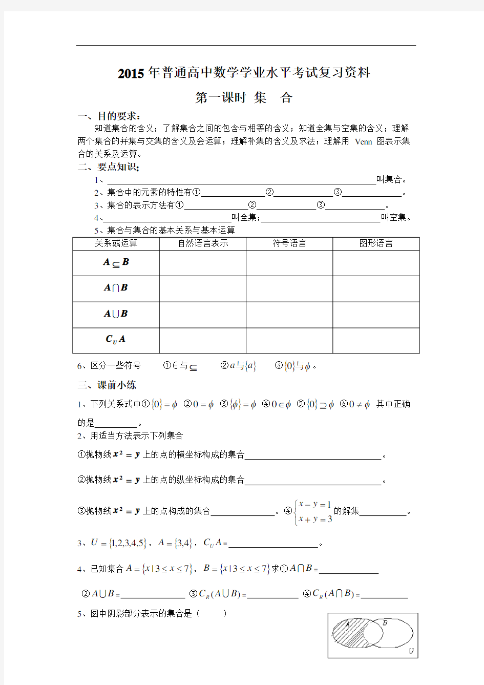 2015年普通高中数学学业水平考试复习资料