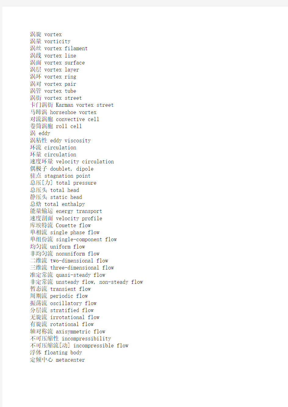 流体力学中英文对照