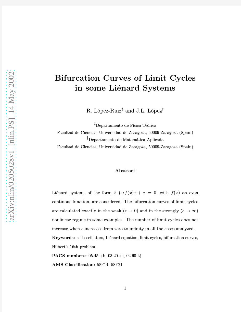 Bifurcation Curves of Limit Cycles in some Lienard Systems
