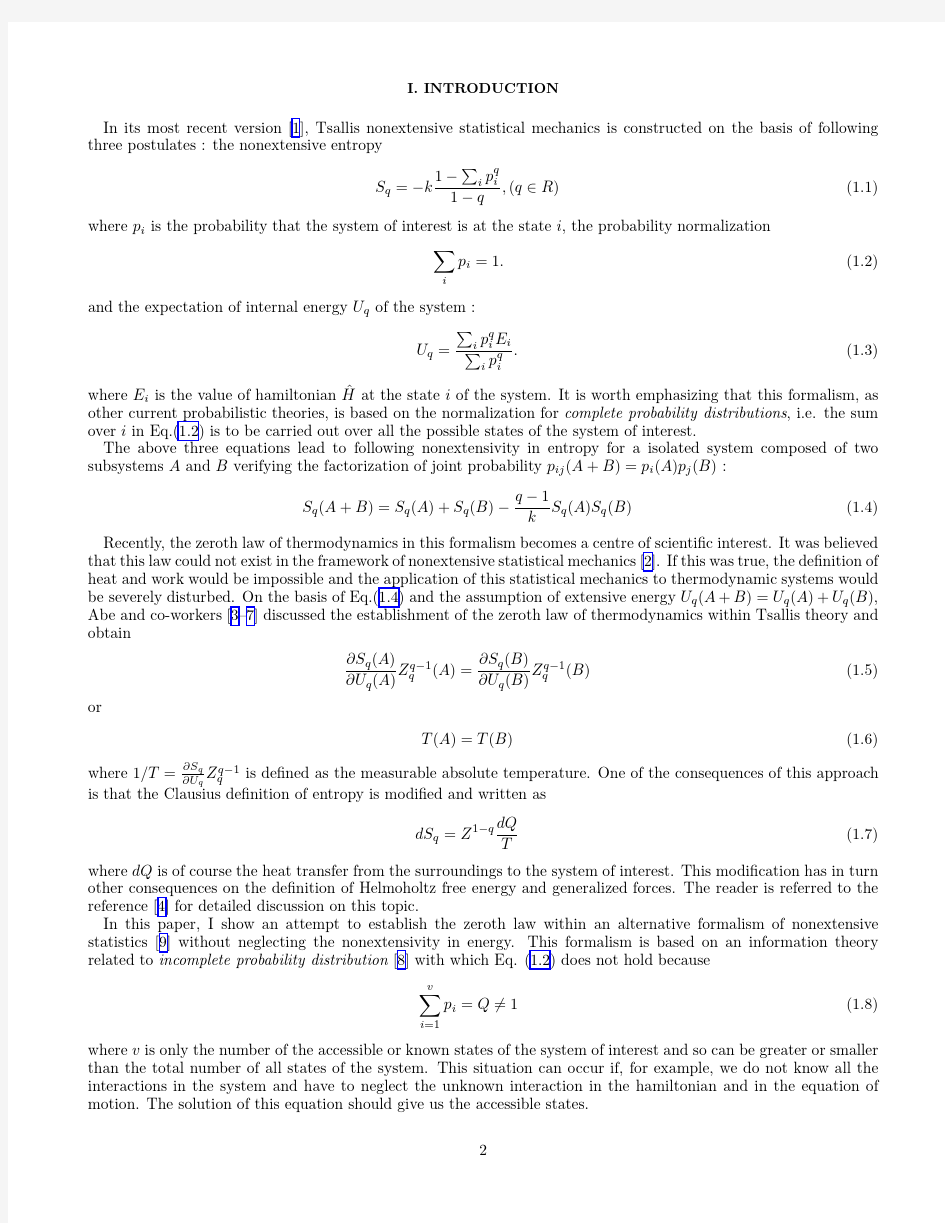Incomplete nonextensive statistics and zeroth law of thermodynamics