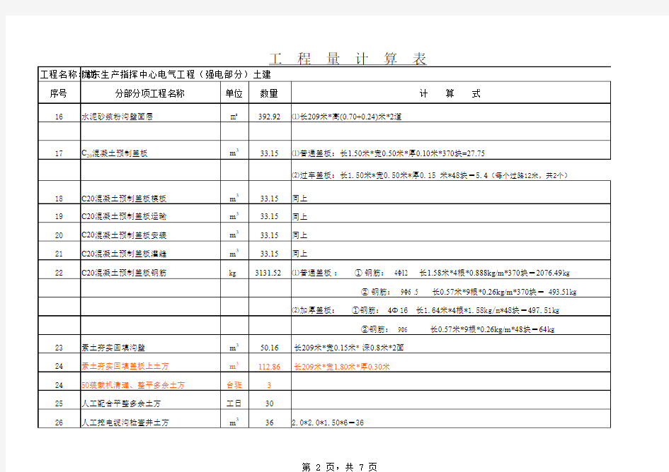 电缆沟工程量计算表(土建)3 (version 1)