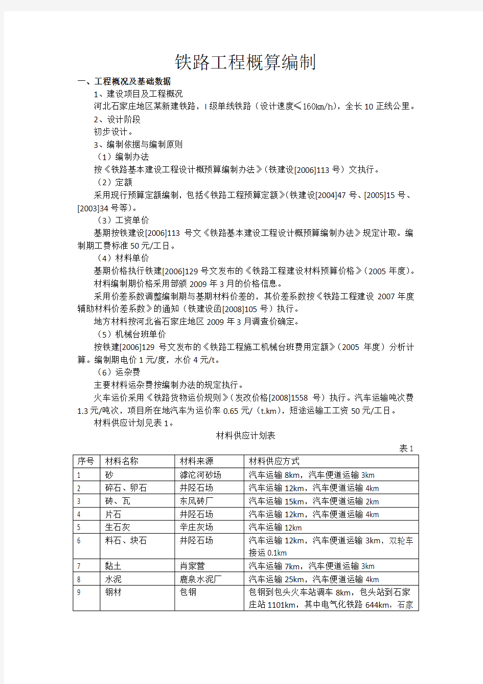 铁路工程概算编制案例