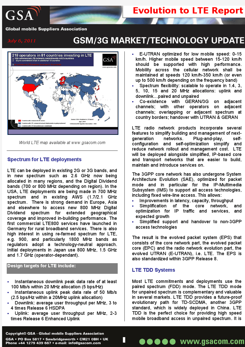 GSA最新全球LTE报告--201107