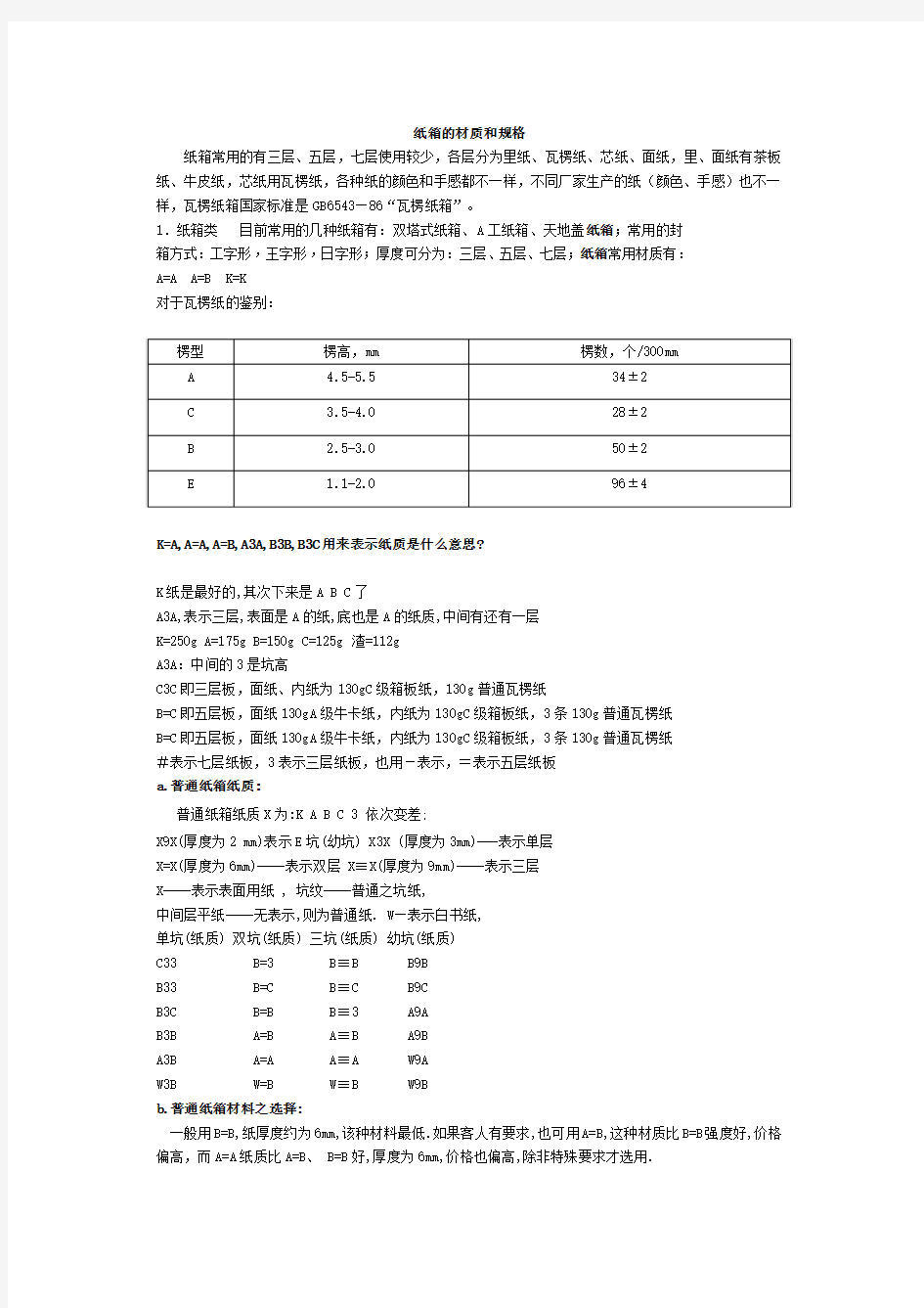 纸箱的材质和规格