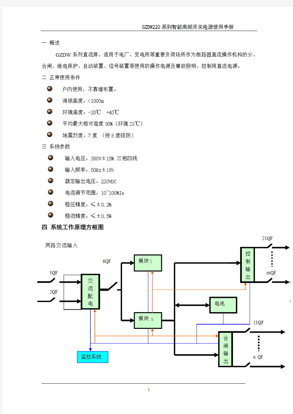 GZDW220系列智能高频开关电源使用手册