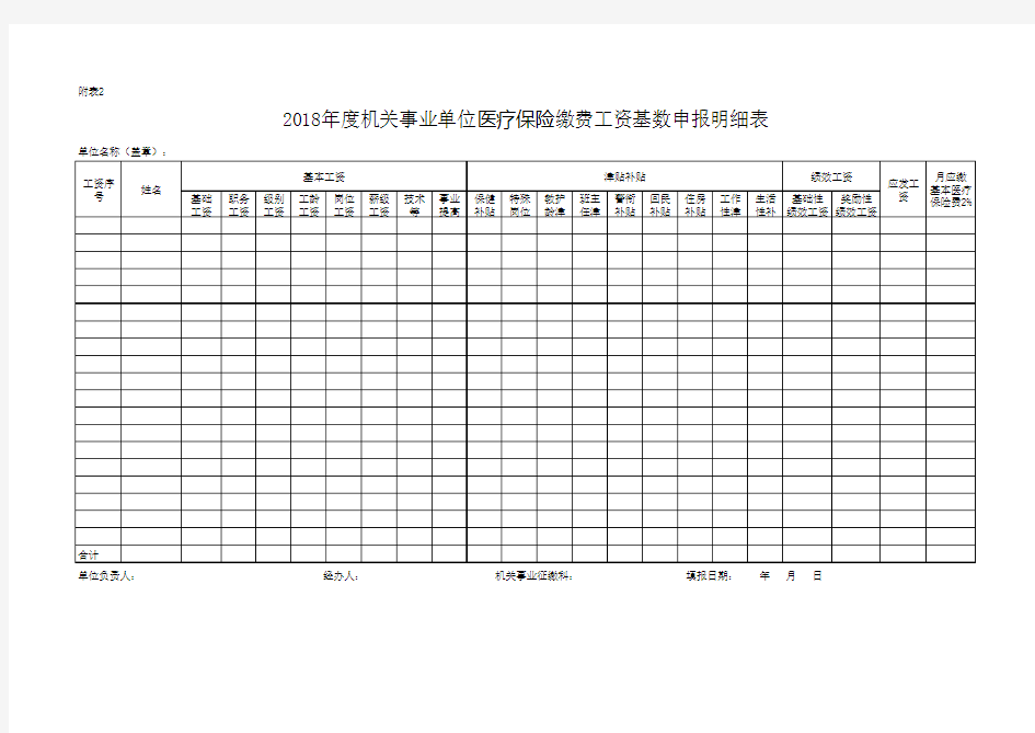 机关事业单位医疗保险缴费工资基数申报明细表