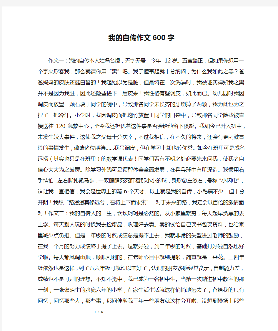 我的自传作文600字