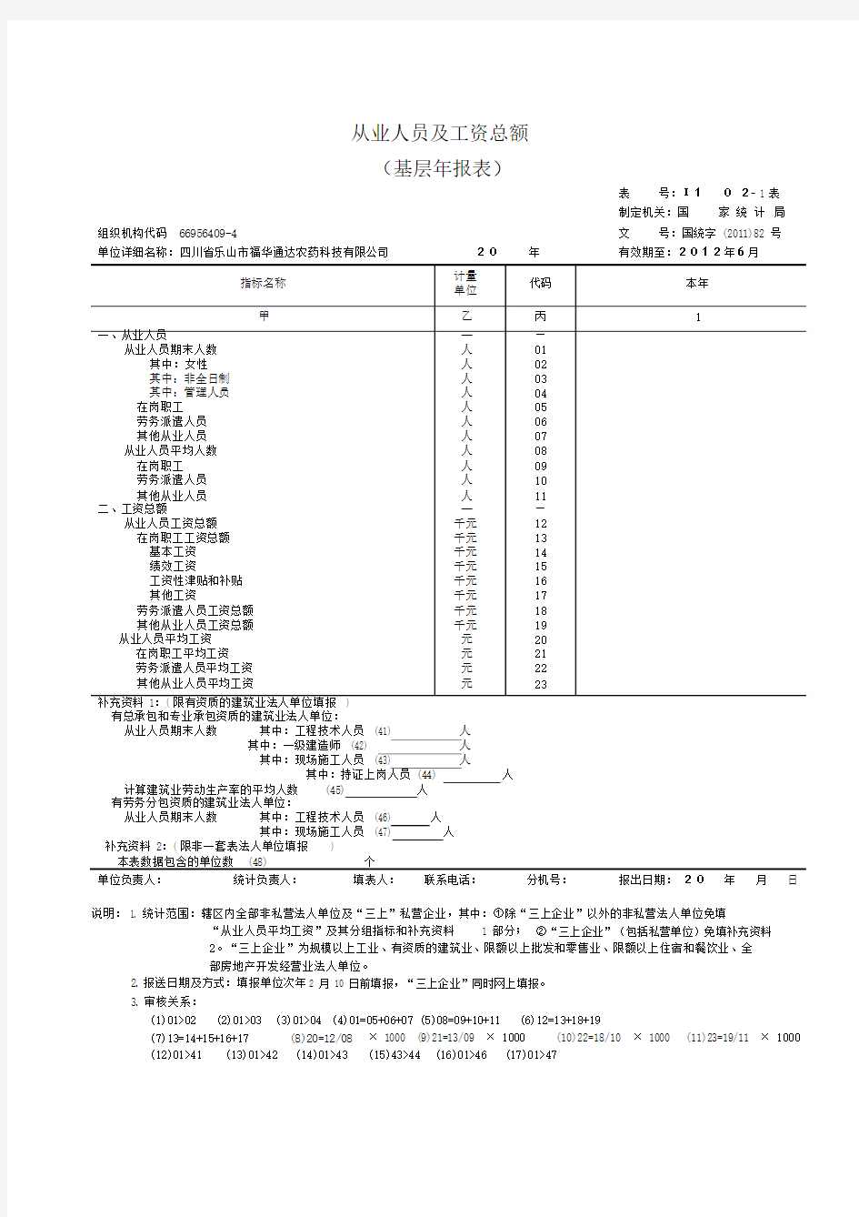 劳动工资报表表式.docx