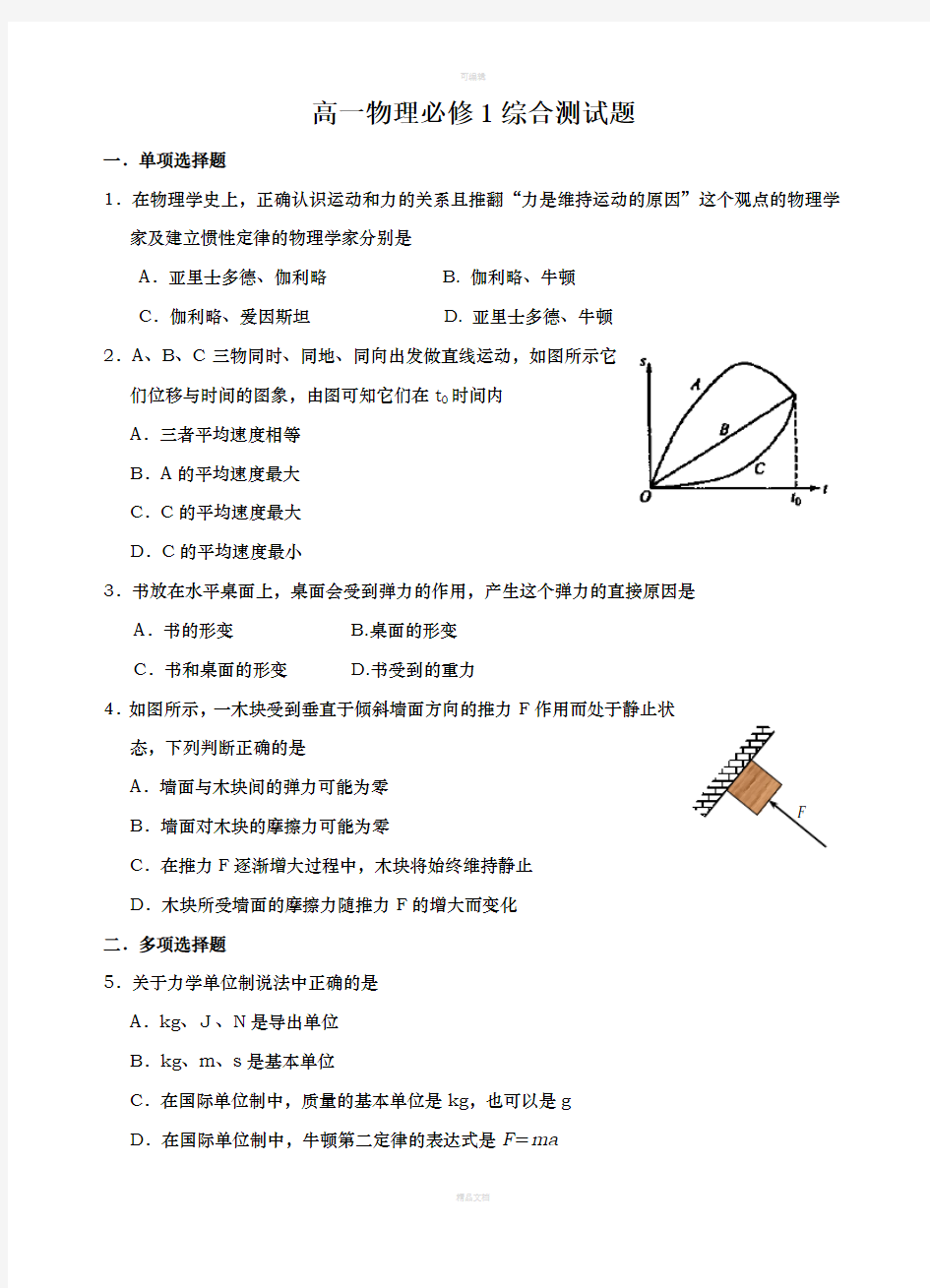 高一物理必修1综合测试题