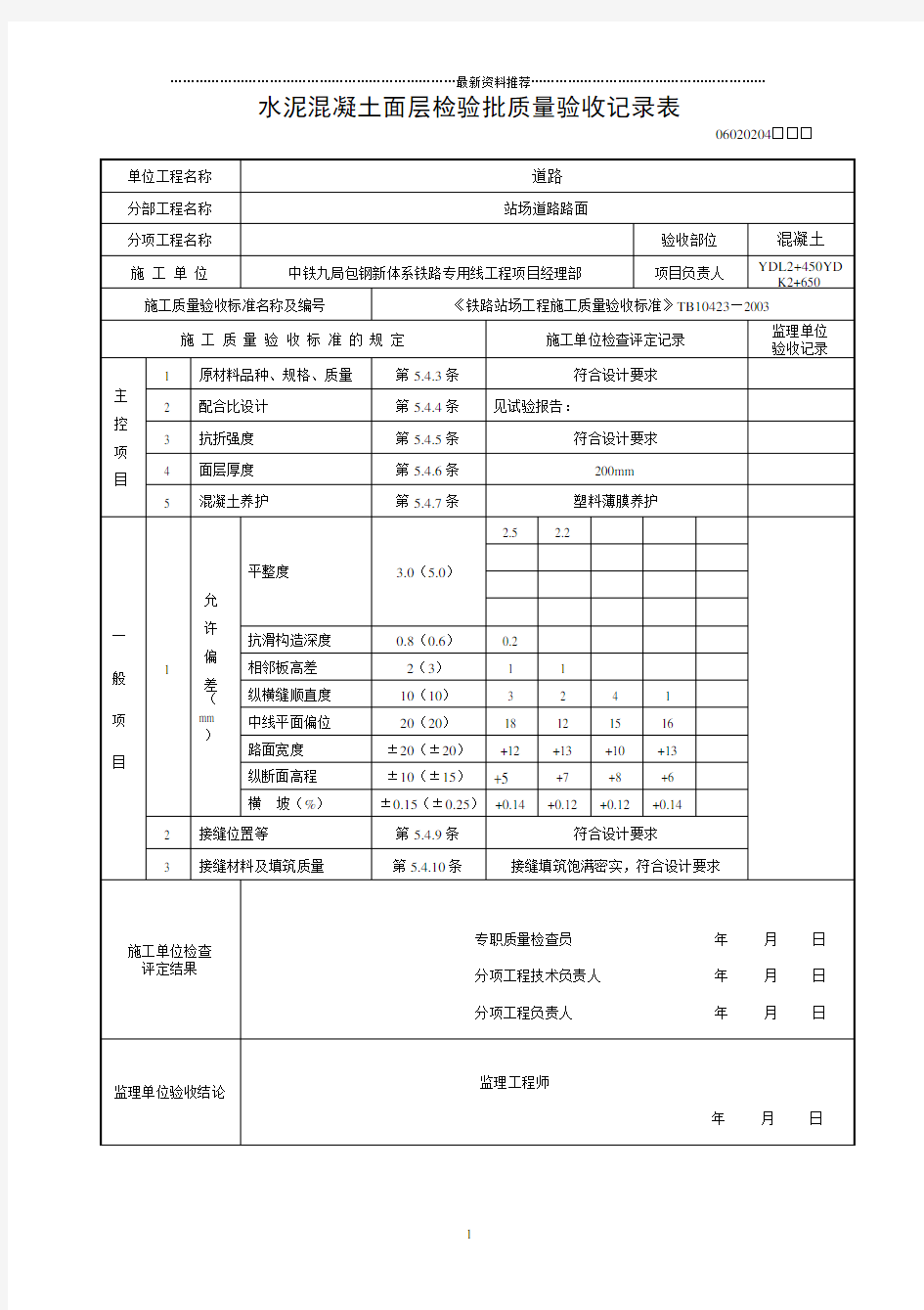 水泥混凝土路面检验批精编版