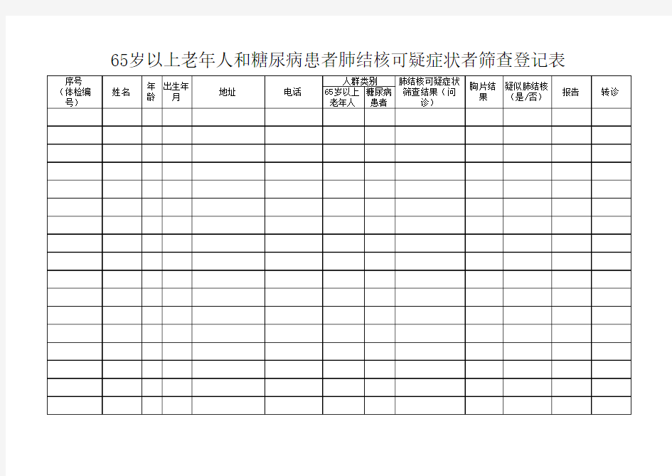 65岁以上老年人和糖尿病患者肺结核可疑症状者筛查登记表