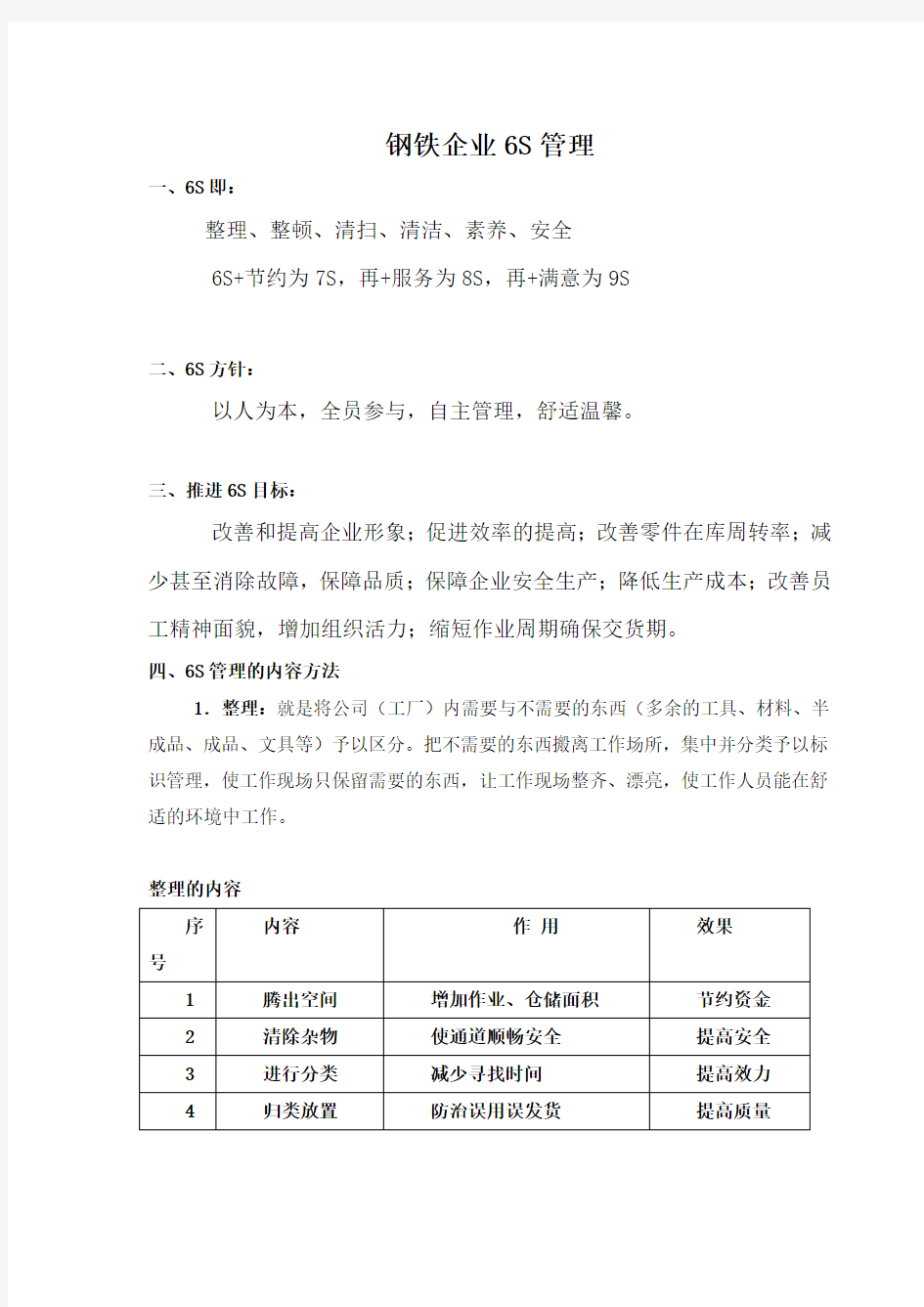 钢铁企业6S管理主要内容