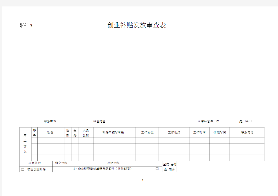 创业补贴申请表