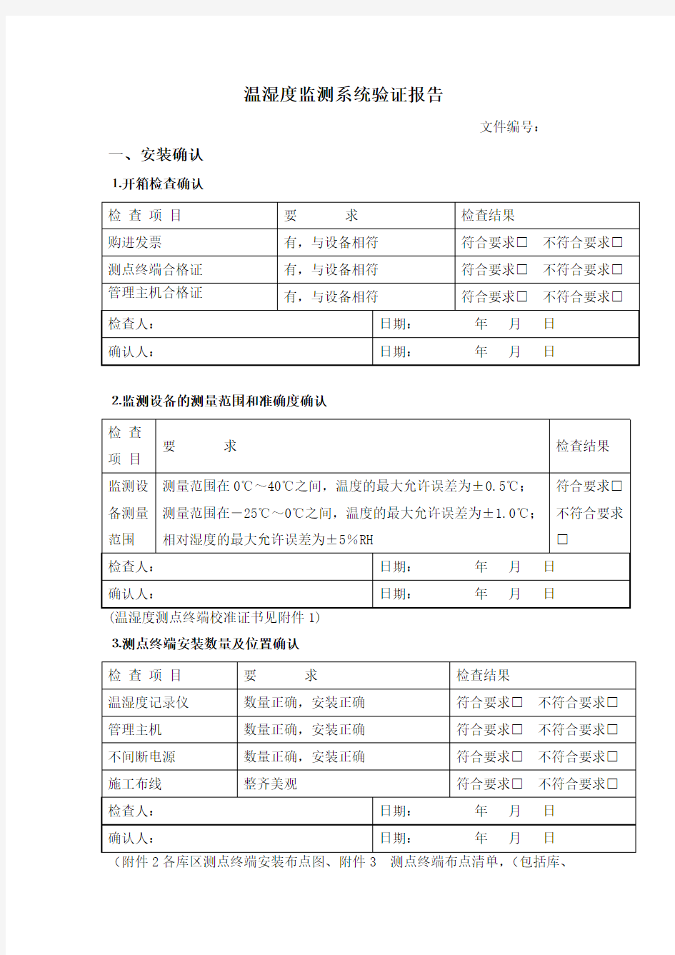 温湿度监测系统验证总结报告