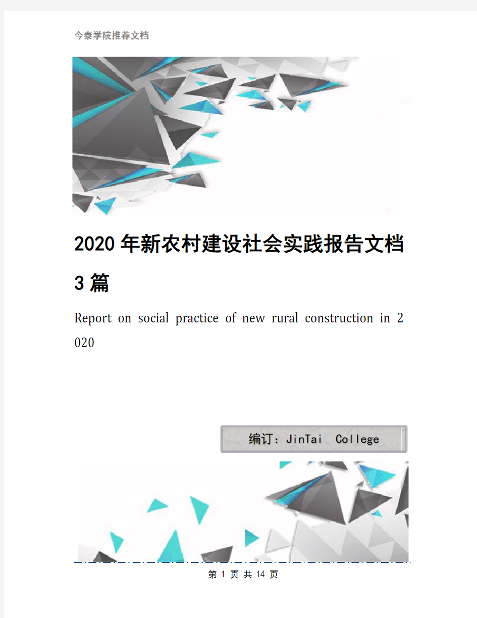 2020年新农村建设社会实践报告文档3篇