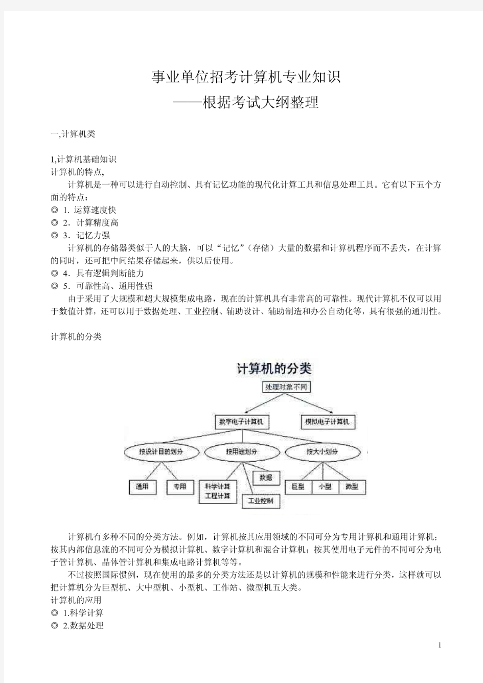 事业单位招考计算机专业知识根据考试大纲整理