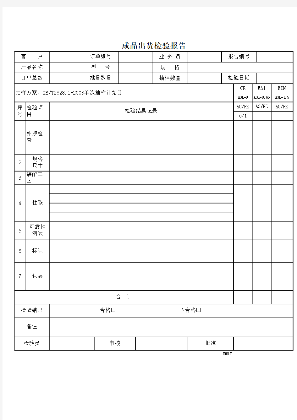 成品出货检验报告