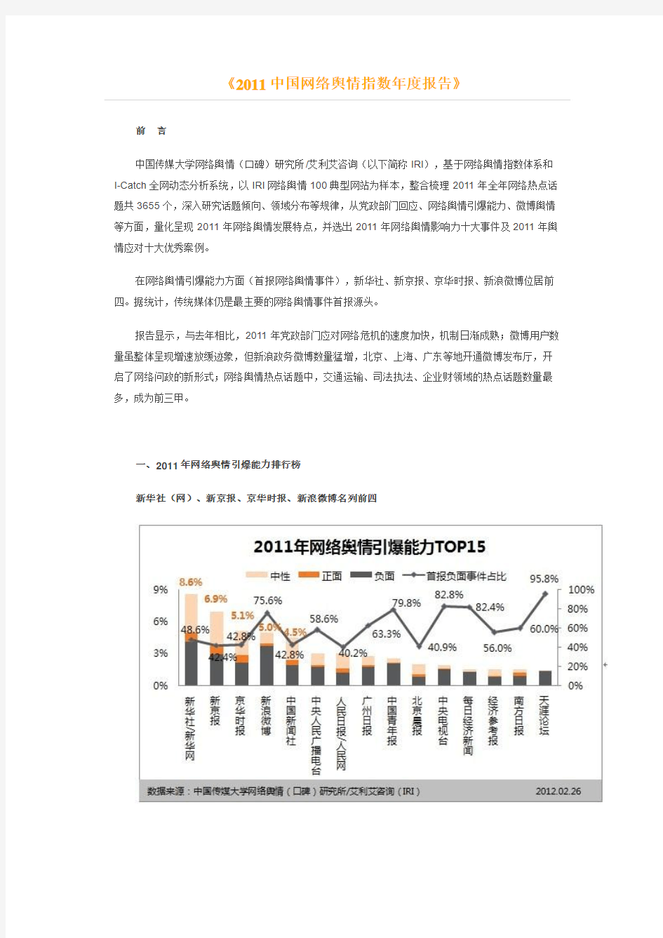 2011年中国网络舆情指数年度报告