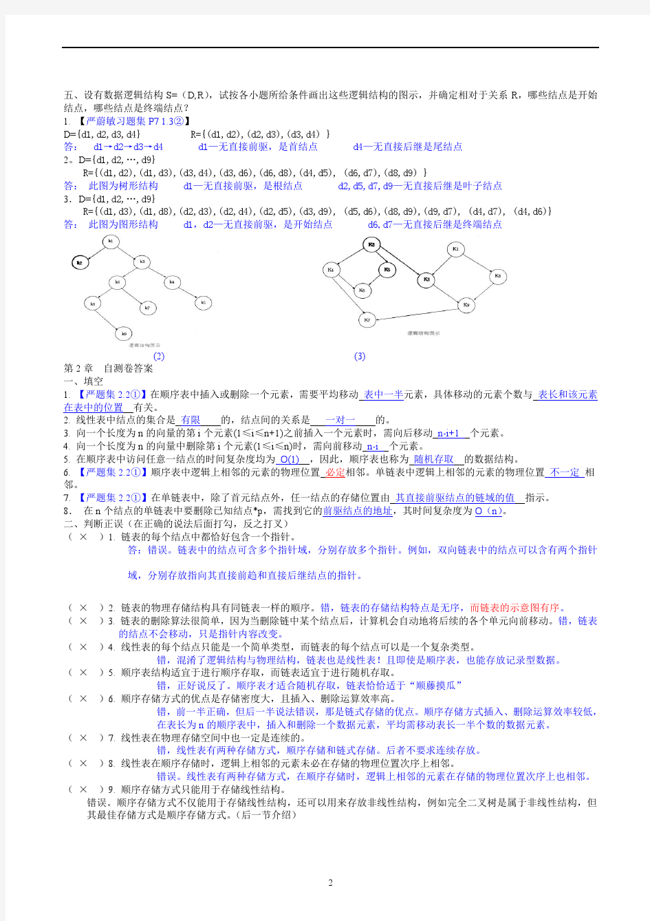 数据结构各章自测题答案