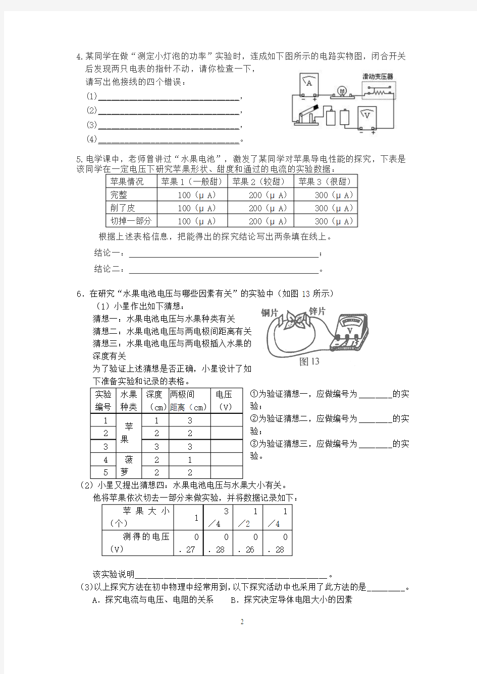 物理专题电学探究题