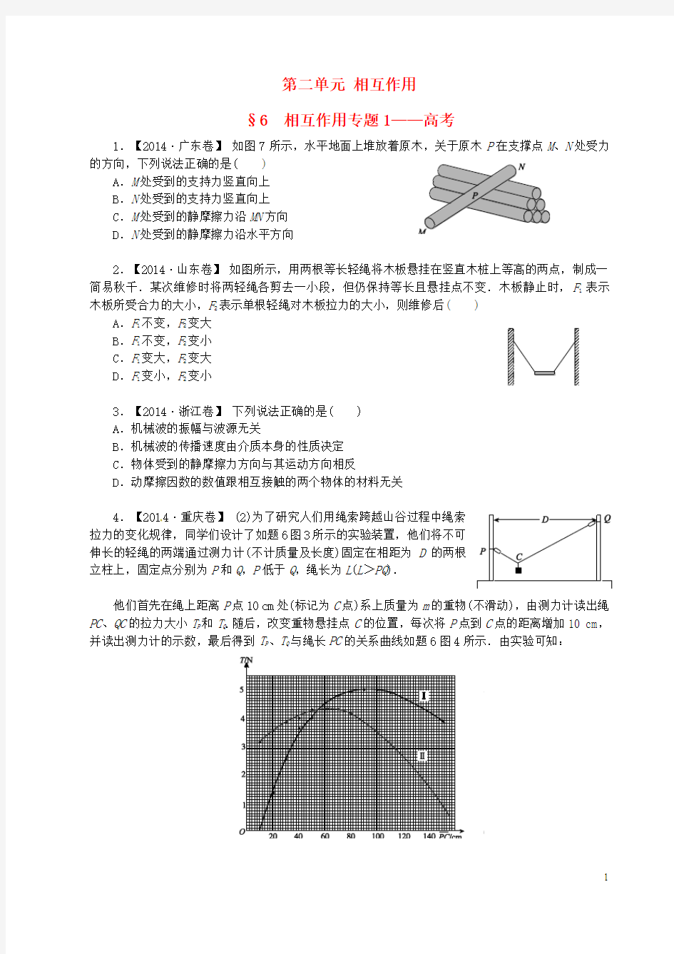 湖南省岳阳市第一中学培优班2015届高考物理第一轮复习 补充资料 第2单元 相互作用6 相互作用专题1-高考