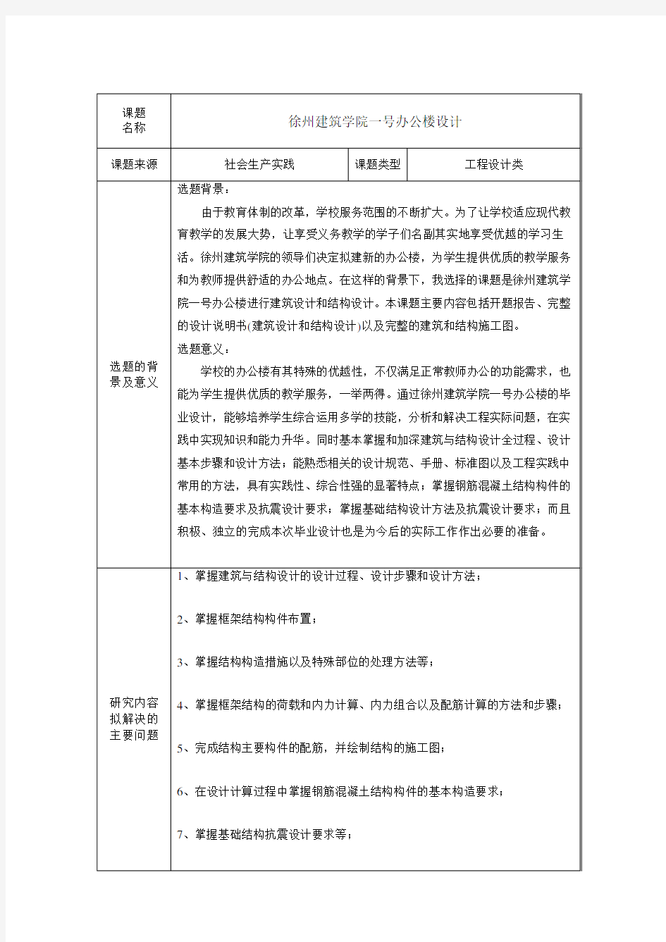 办公楼建筑结构设计毕业设计(论文)开题报告1