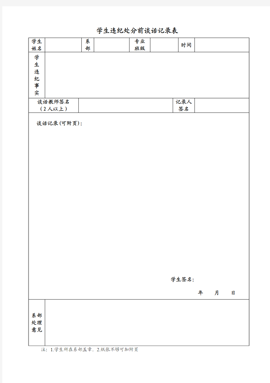 学生违纪处分前谈话记录表