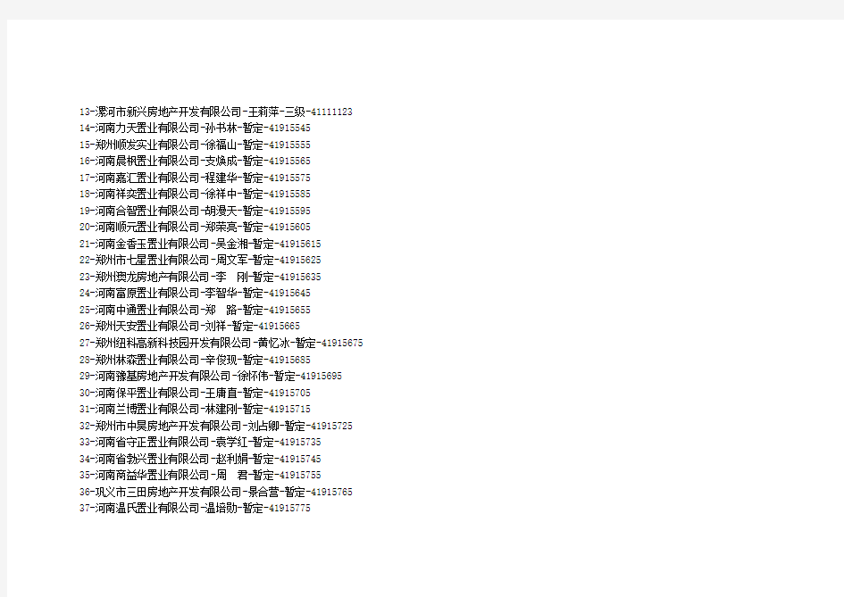 河南省2011年房地产开发资质认定企业所有名单(最全,1-9批)