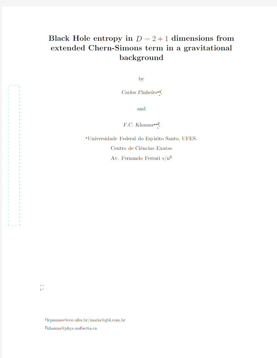 Black Hole entropy in D=2+1 dimensions from extended Chern-Simons term in a gravitational b
