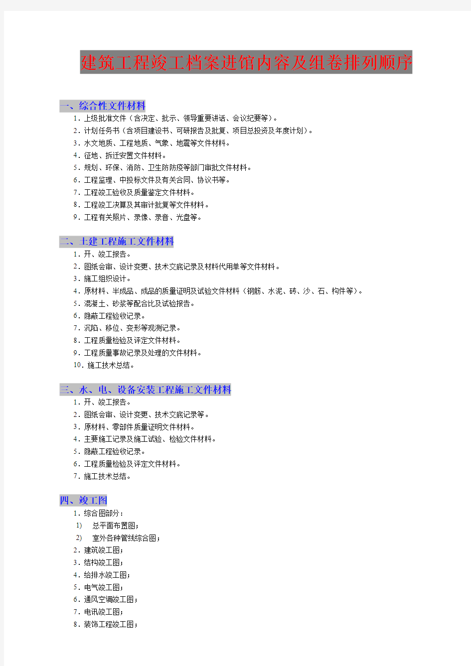 竣工资料档案馆要求