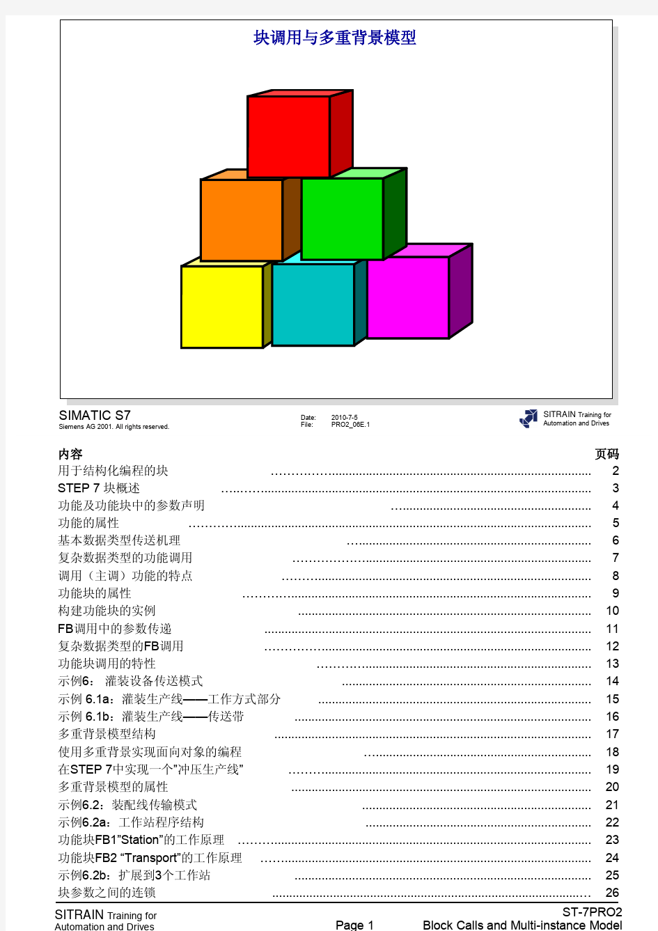 西门子S7-300高级编程培训教材,内部教材_6、块调用和多重背景模型