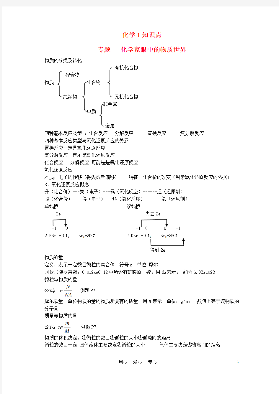 高中化学 化学1知识点 新人教版