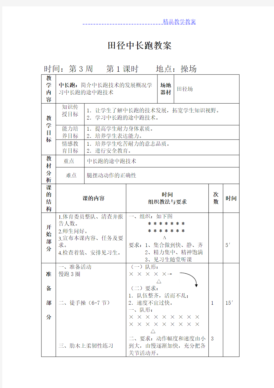 5.初中体育—田径中长跑教案