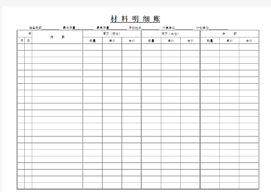 材料明细账表格