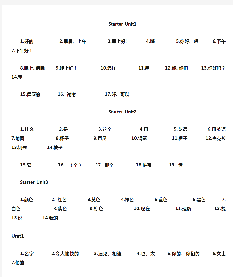 新人教版英语七年级上册单词默写表