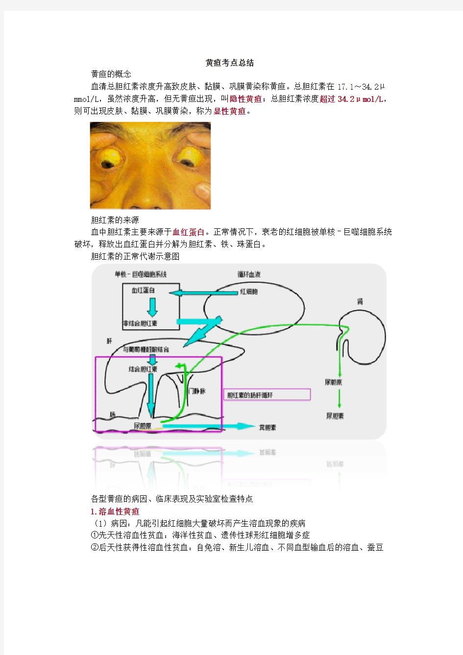 黄疸考点总结