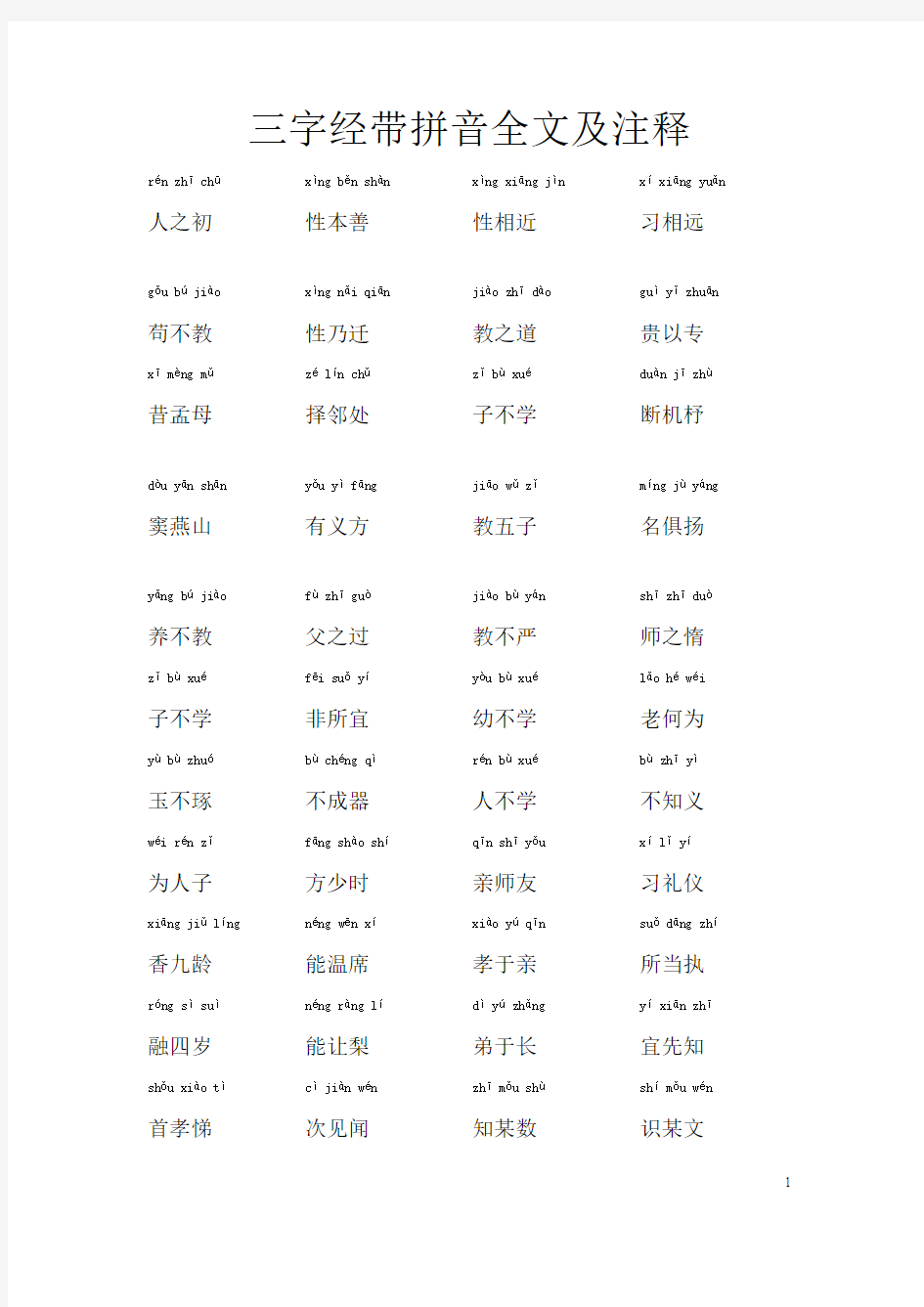 三字经带拼音全文及注释--简化版