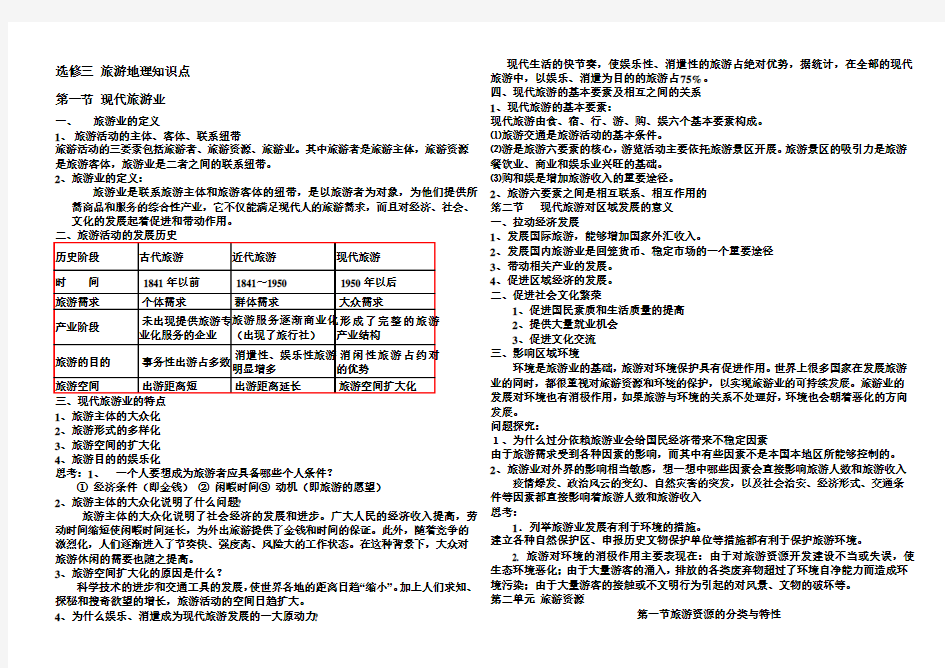 选修三旅游地理知识点