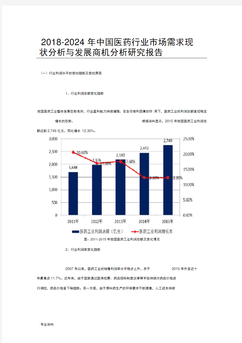 2018_2024年中国医药行业市场需求现状分析与发展商机分析研究报告