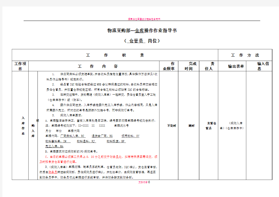 库房操作作业指导书-仓管员