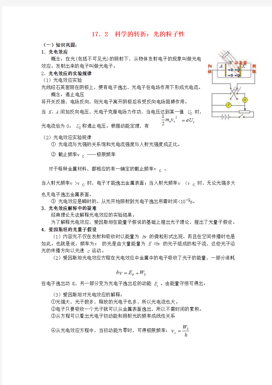 高中物理必备知识点 光的粒子性总结