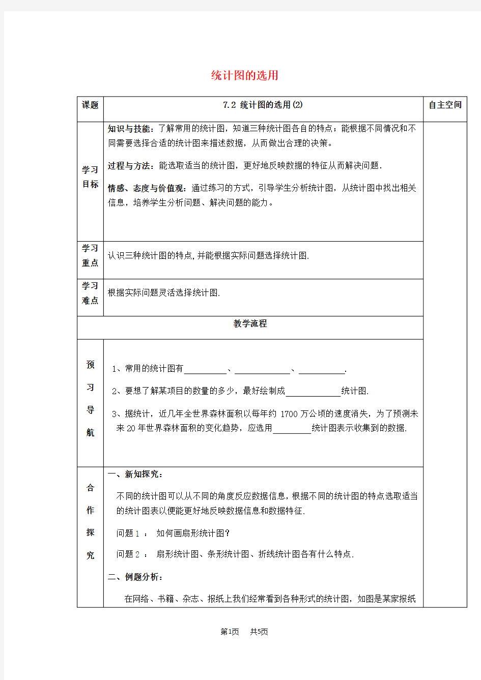 八年级数学下册7数据的收集整理描述7.2统计图统计图的选用2导学案苏科版