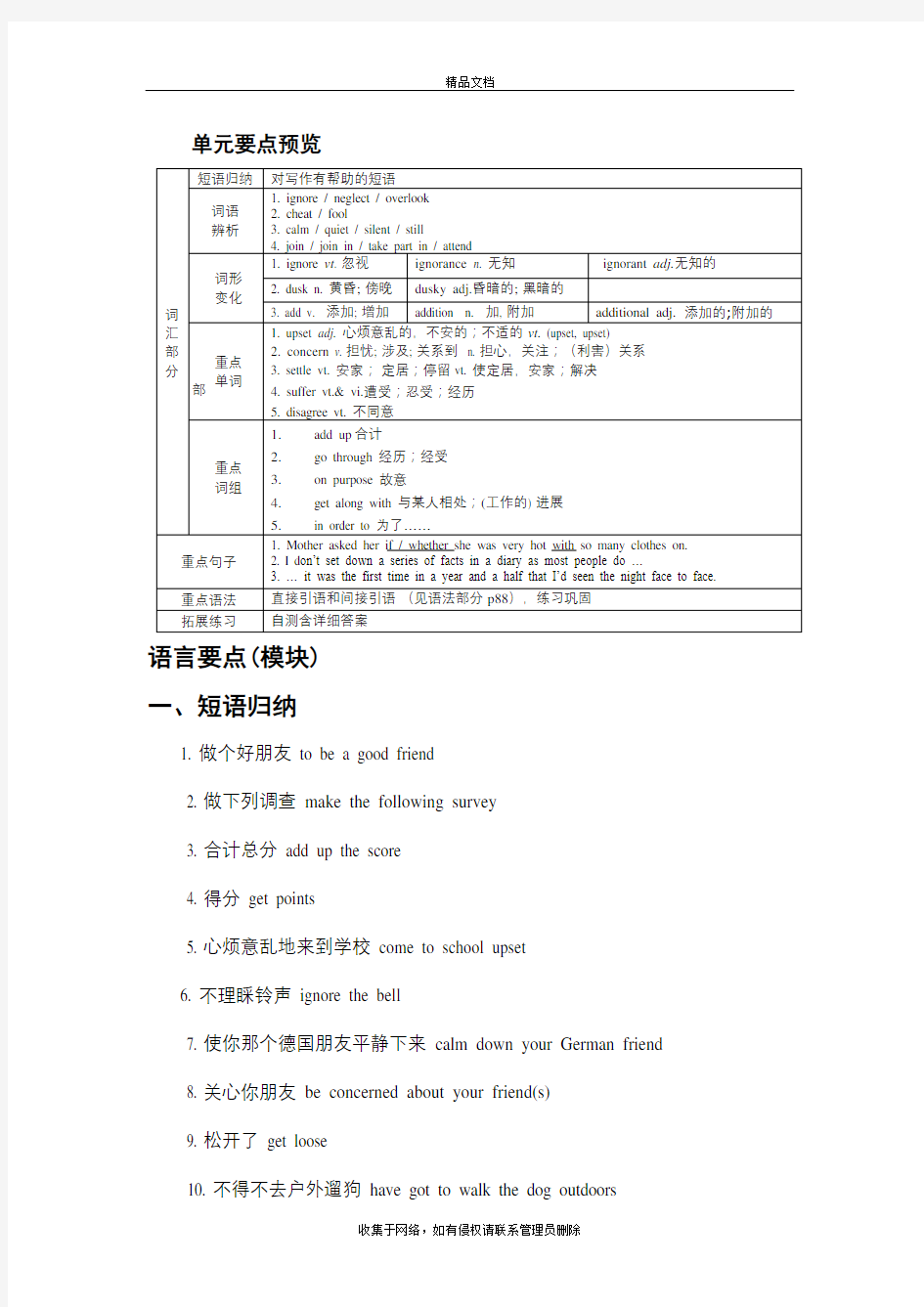 人教版高一英语必修一unit1全面 复习复习课程