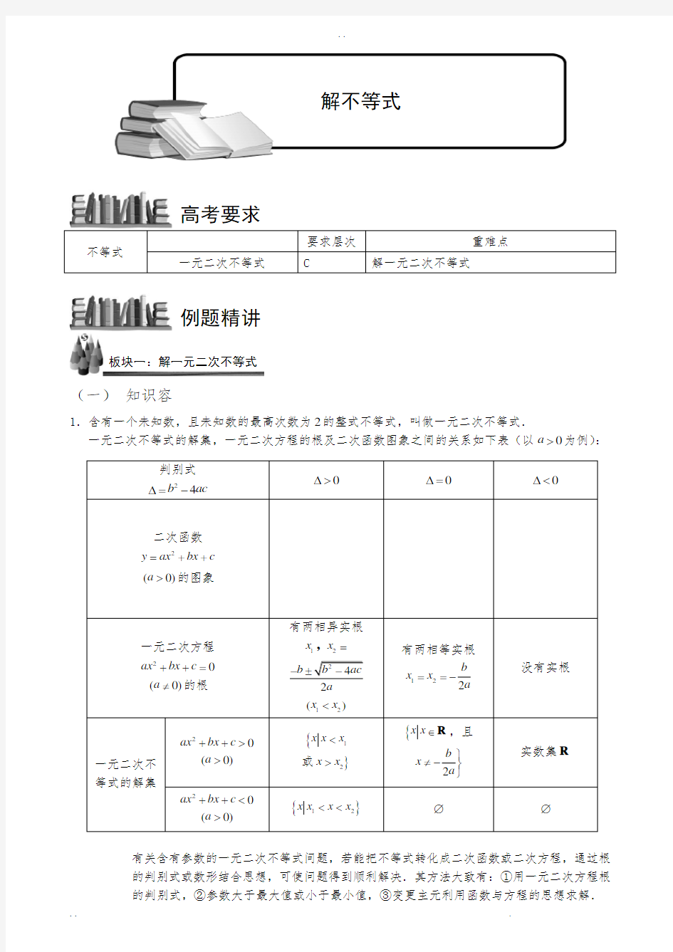 高中数学解不等式方法+练习题