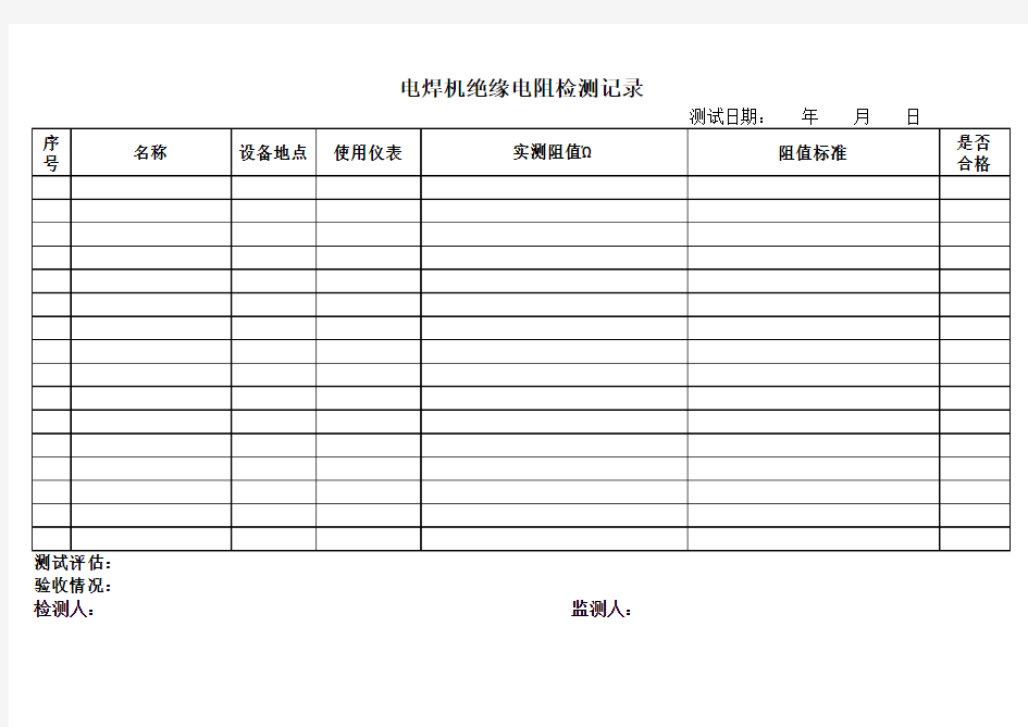 电焊机绝缘电阻检测记录