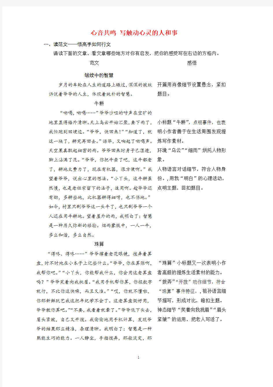 序列一：心音共鸣 写触动心灵的人和事