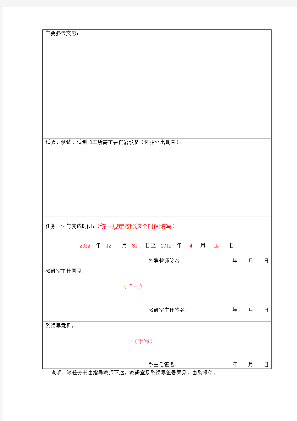 表3：本科毕业论文(设计)任务书